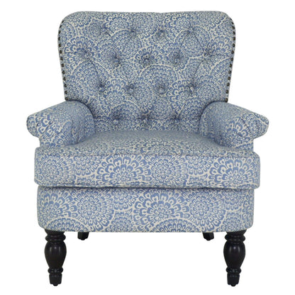 33" Periwinkle Cream And Brown Polyester Blend Floral Wingback Chair