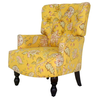 28" Golden Yellow Green And Brown Polyester Blend Toile Arm Chair