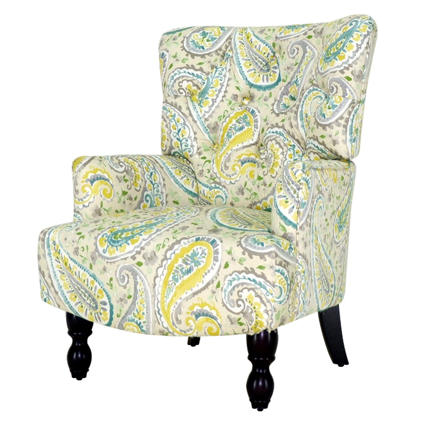 28" Aqua Lemongrass And Brown Polyester Blend Paisley Arm Chair