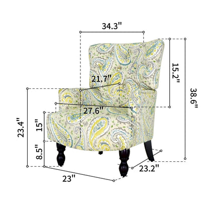 28" Aqua Lemongrass And Brown Polyester Blend Paisley Arm Chair