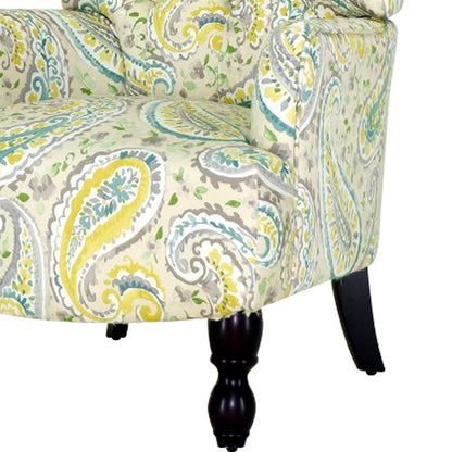 28" Aqua Lemongrass And Brown Polyester Blend Paisley Arm Chair