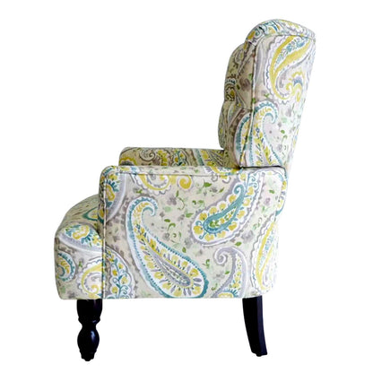 28" Aqua Lemongrass And Brown Polyester Blend Paisley Arm Chair