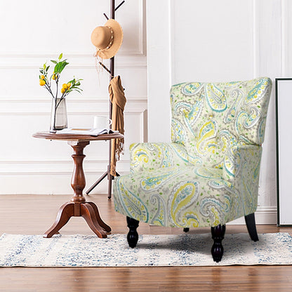 28" Aqua Lemongrass And Brown Polyester Blend Paisley Arm Chair