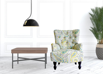 28" Aqua Lemongrass And Brown Polyester Blend Paisley Arm Chair