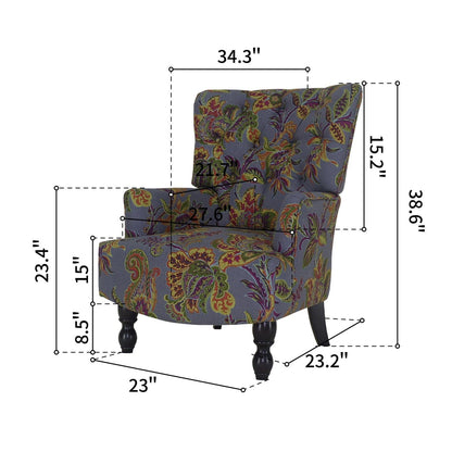 28" Grey Golden And Brown Polyester Blend Floral Arm Chair