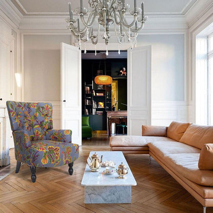 28" Grey Golden And Brown Polyester Blend Floral Arm Chair