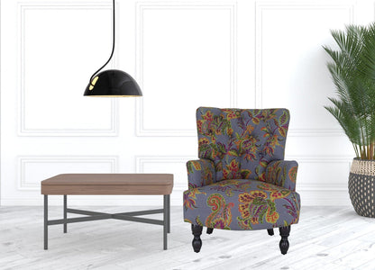 28" Grey Golden And Brown Polyester Blend Floral Arm Chair