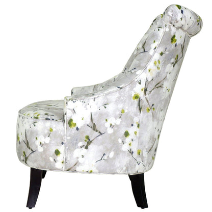 28" Grey Green White And Brown Polyester Blend Floral Wingback Chair