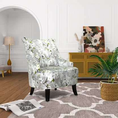 28" Grey Green White And Brown Polyester Blend Floral Wingback Chair