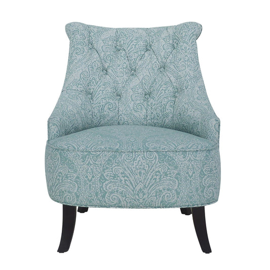 28" Shades Of Aqua And Brown Polyester Blend Damask Wingback Chair