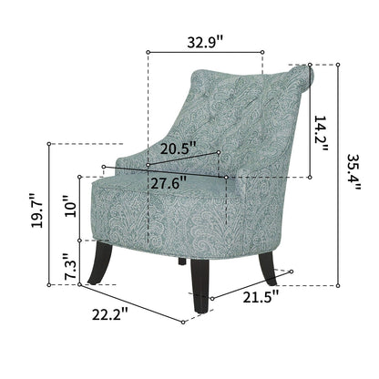 28" Shades Of Aqua And Brown Polyester Blend Damask Wingback Chair
