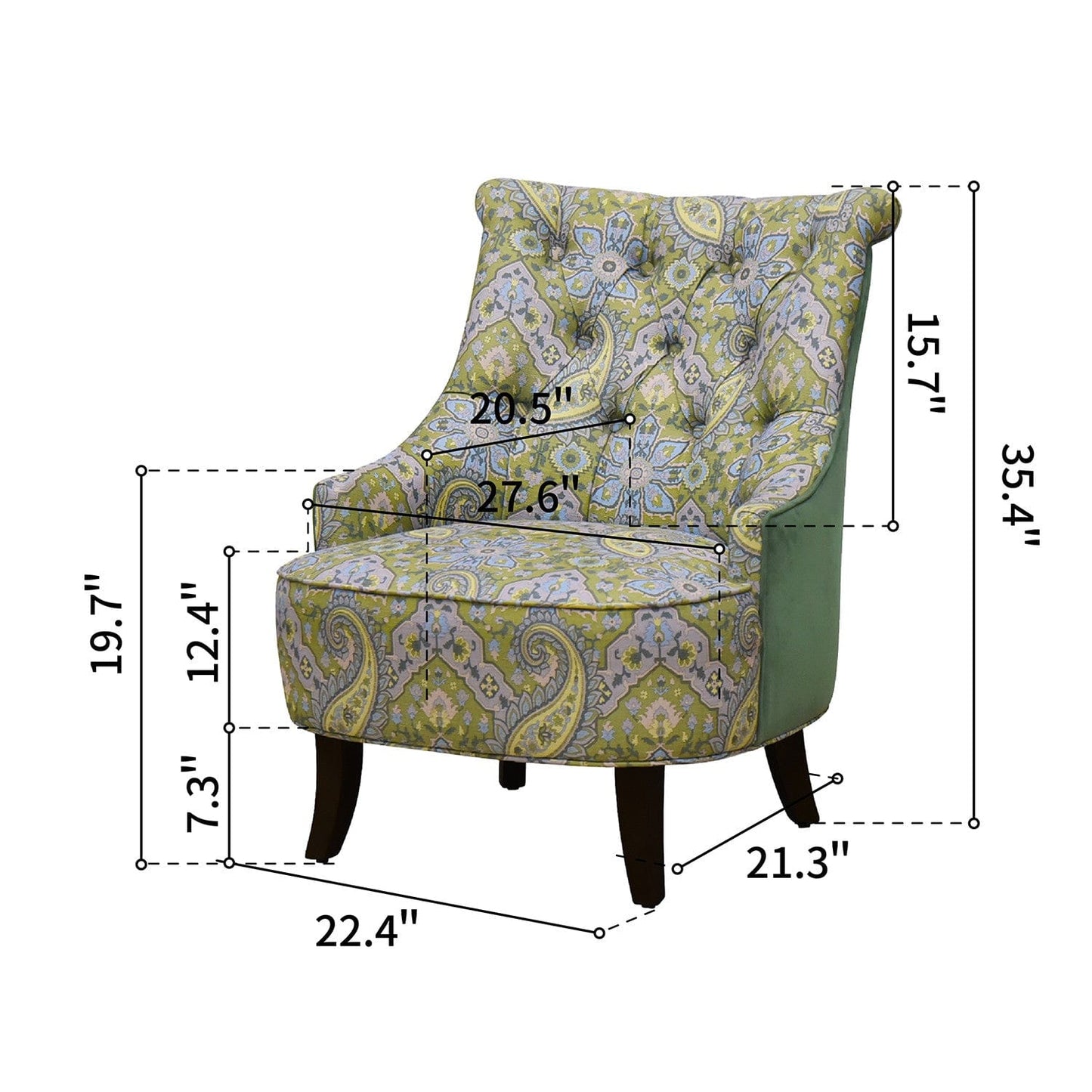 28" Green Aqua And Brown Polyester Blend Damask Wingback Chair