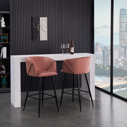 Set Of Two 41" Rose Velvet And Steel Low Back Bar Height Chairs