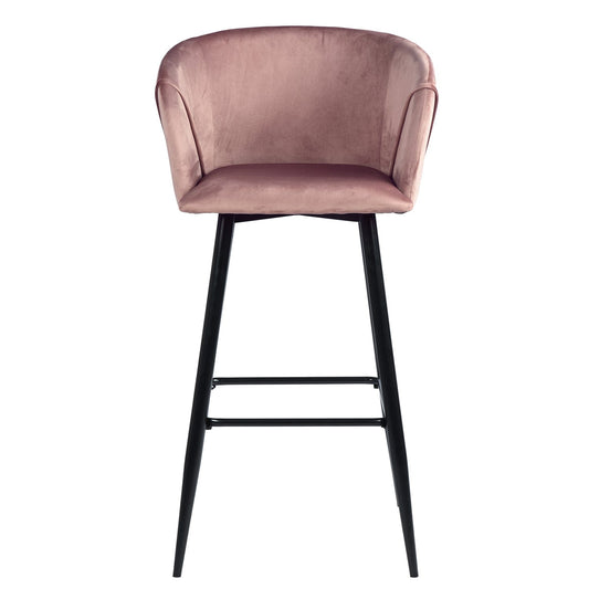 Set Of Two 41" Rose Velvet And Steel Low Back Bar Height Chairs