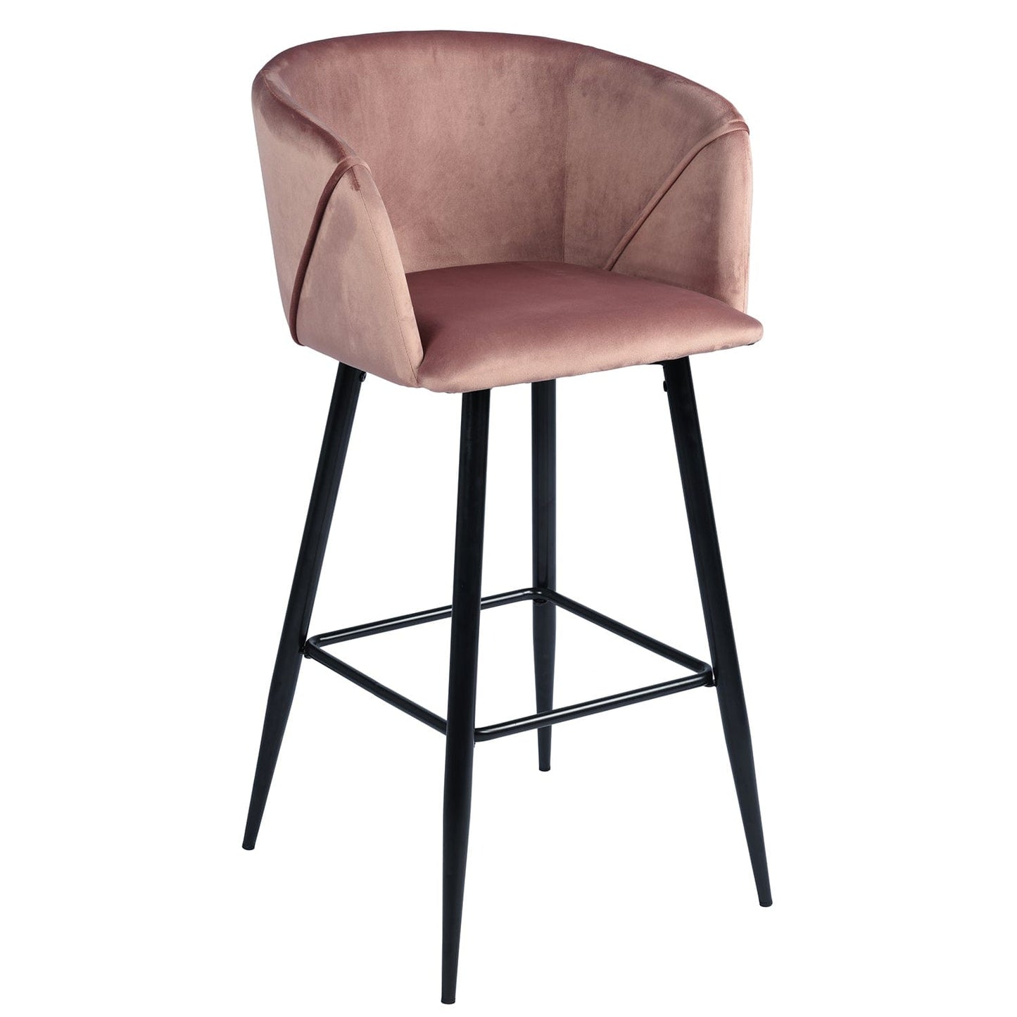 Set Of Two 41" Rose Velvet And Steel Low Back Bar Height Chairs