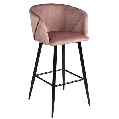 Set Of Two 41" Rose Velvet And Steel Low Back Bar Height Chairs
