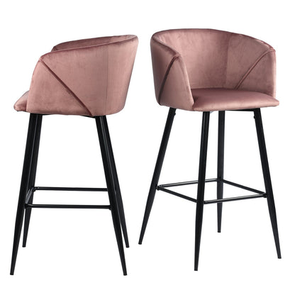Set Of Two 41" Rose Velvet And Steel Low Back Bar Height Chairs