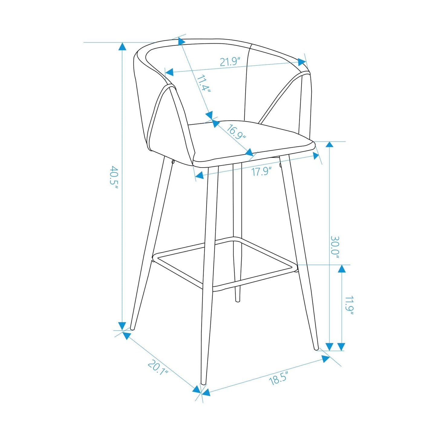 Set Of Two 41" Grey Velvet And Steel Low Back Bar Height Chairs