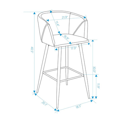 Set Of Two 41" Grey Velvet And Steel Low Back Bar Height Chairs