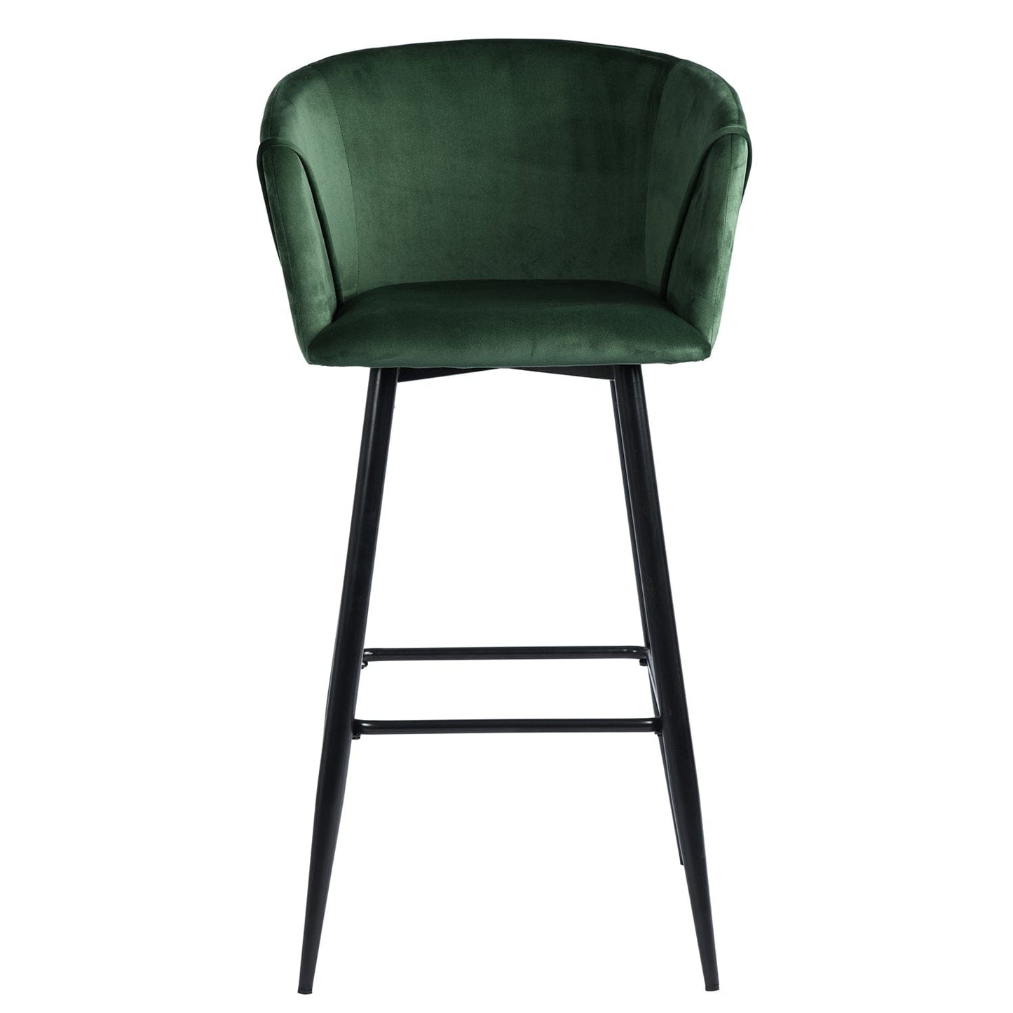 Set Of Two 41" Green Velvet And Steel Low Back Bar Height Chairs