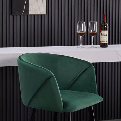 Set Of Two 41" Green Velvet And Steel Low Back Bar Height Chairs