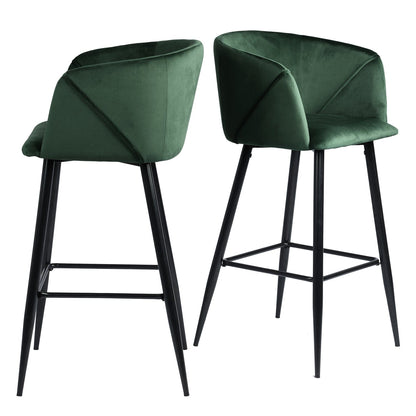 Set Of Two 41" Green Velvet And Steel Low Back Bar Height Chairs