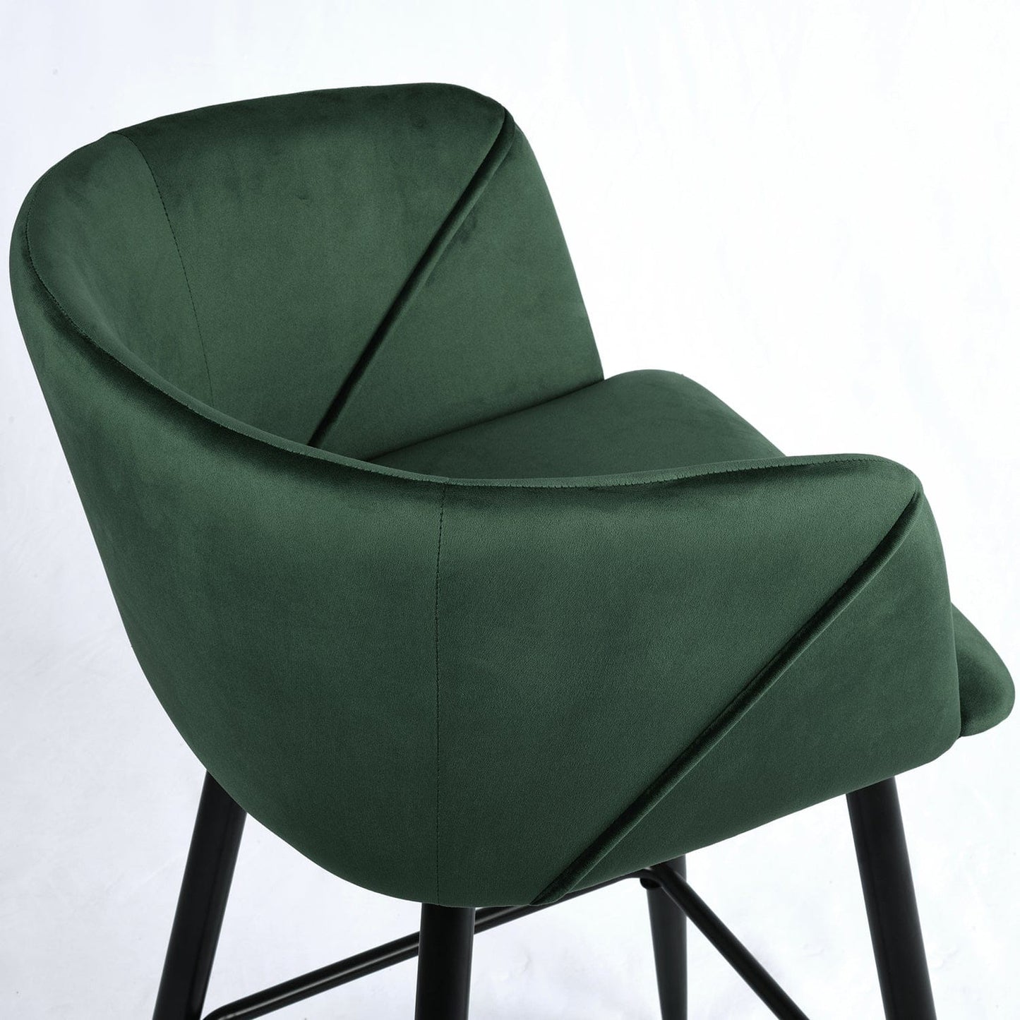 Set Of Two 41" Green Velvet And Steel Low Back Bar Height Chairs