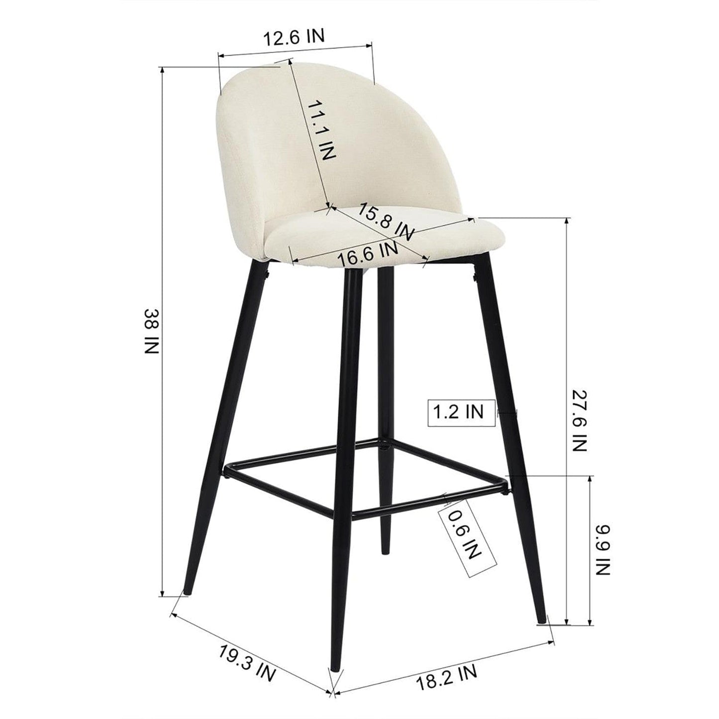 Set Of Two 38" Cream And Black Steel Low Back Counter Height Bar Chairs