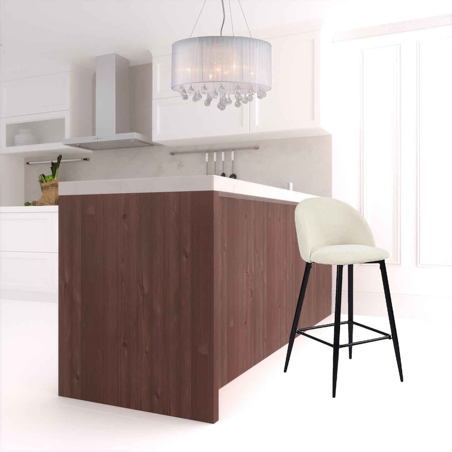 Set Of Two 38" Cream And Black Steel Low Back Counter Height Bar Chairs