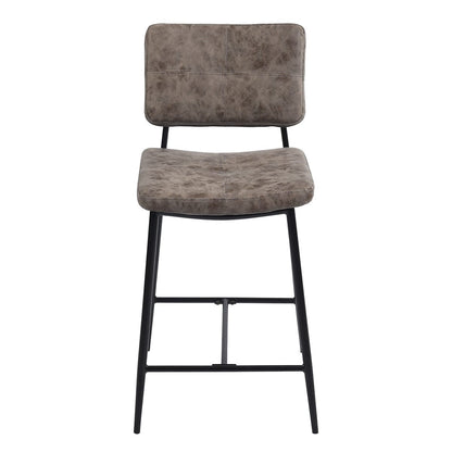 Set Of Two 39" Vintage Brown Faux Leather And Black Low Back Bar Height Bar Chairs