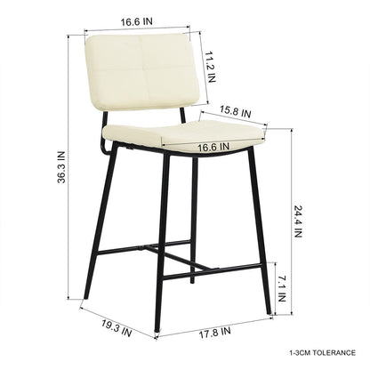 Set Of Two 36" Cream Faux Leather And Black Low Back Counter Height Bar Chairs