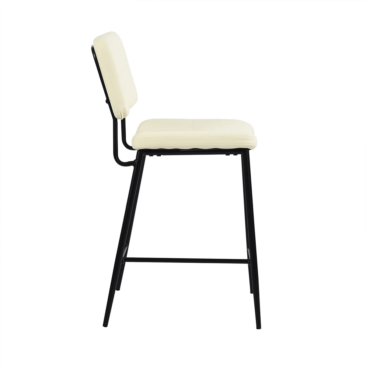 Set Of Two 36" Cream Faux Leather And Black Low Back Counter Height Bar Chairs