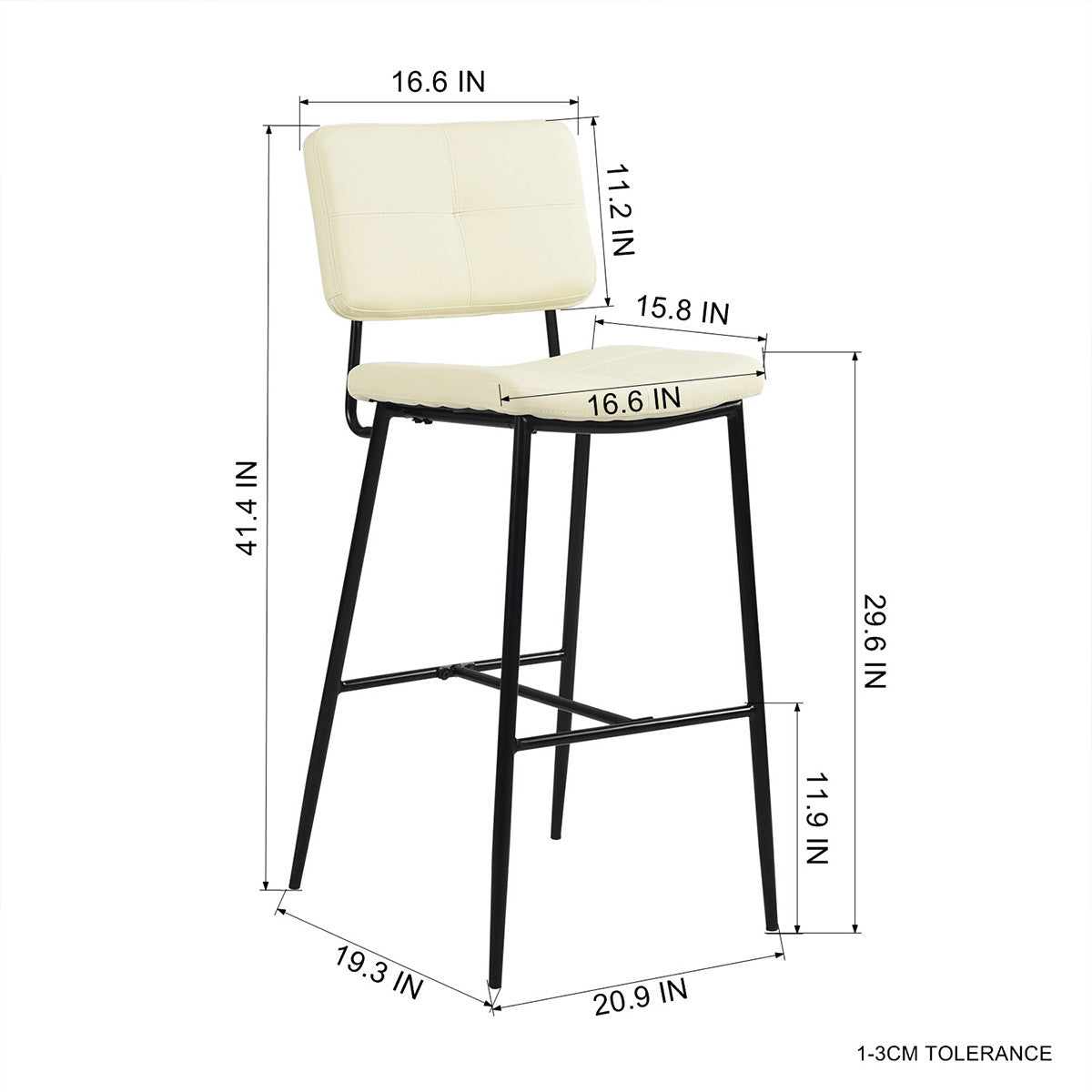 Set Of Two 41" Cream Faux Leather And Black  Low Back Bar Height Bar Chairs