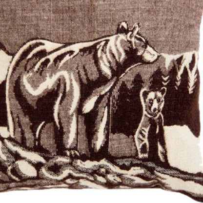 20" X 20" Brown And White Bear Zippered Throw Pillow Cover