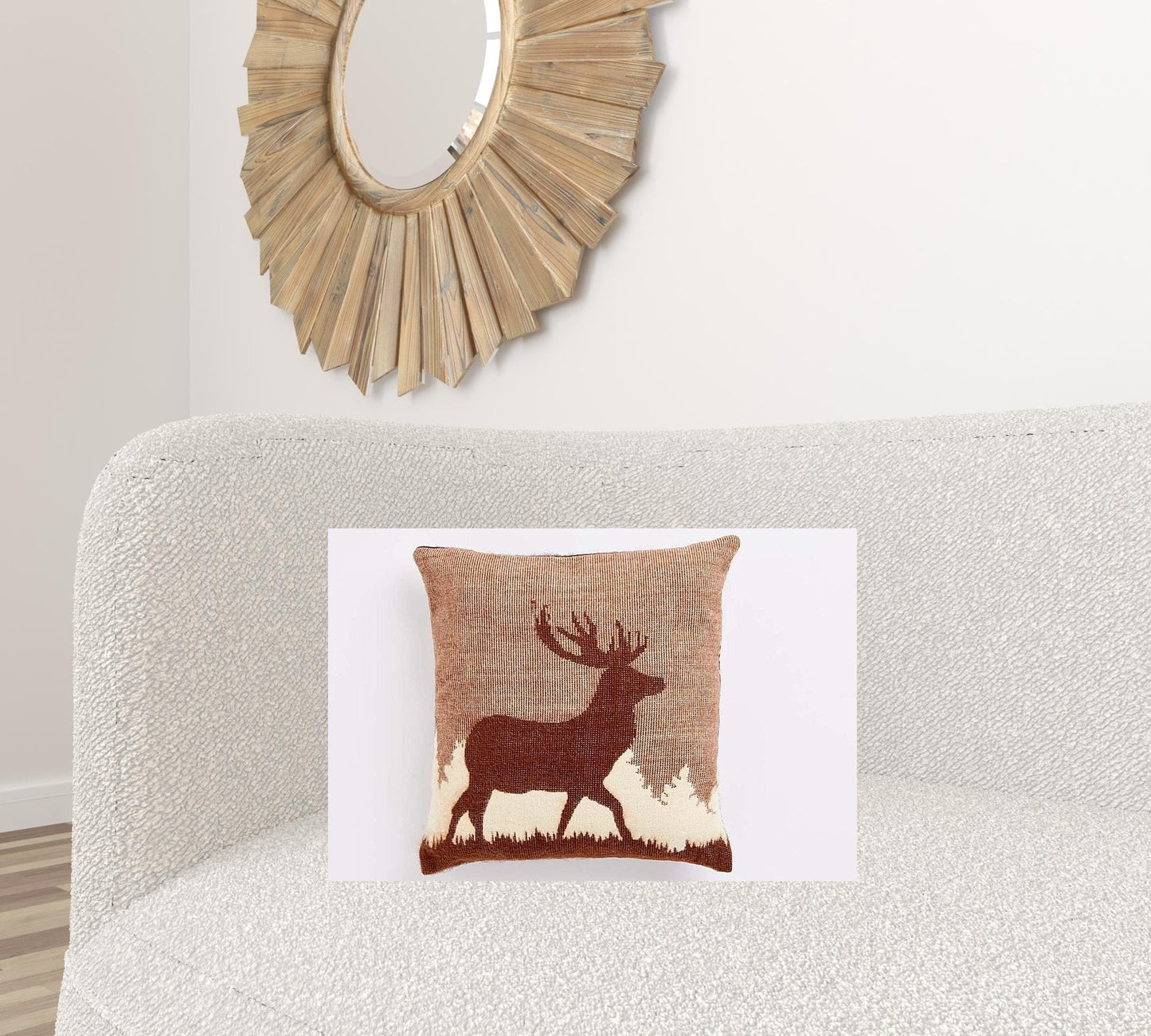 16" X 16" Brown And White Stag Deer Zippered Throw Pillow Cover