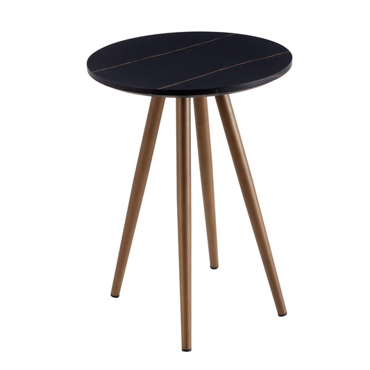 21" Gold And Distressed Black Manufactured Wood Round End Table
