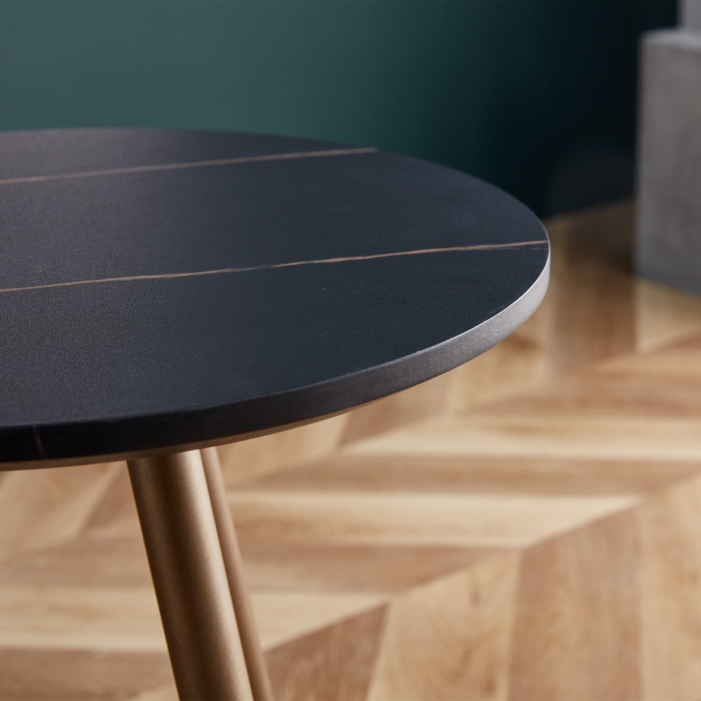 21" Gold And Distressed Black Manufactured Wood Round End Table