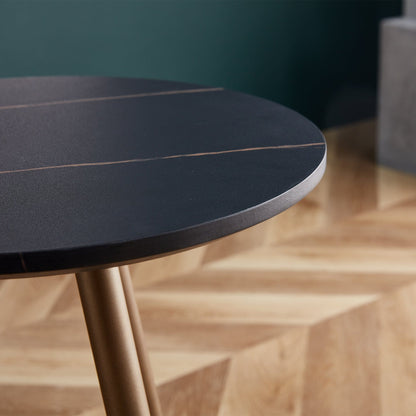 21" Gold And Distressed Black Manufactured Wood Round End Table