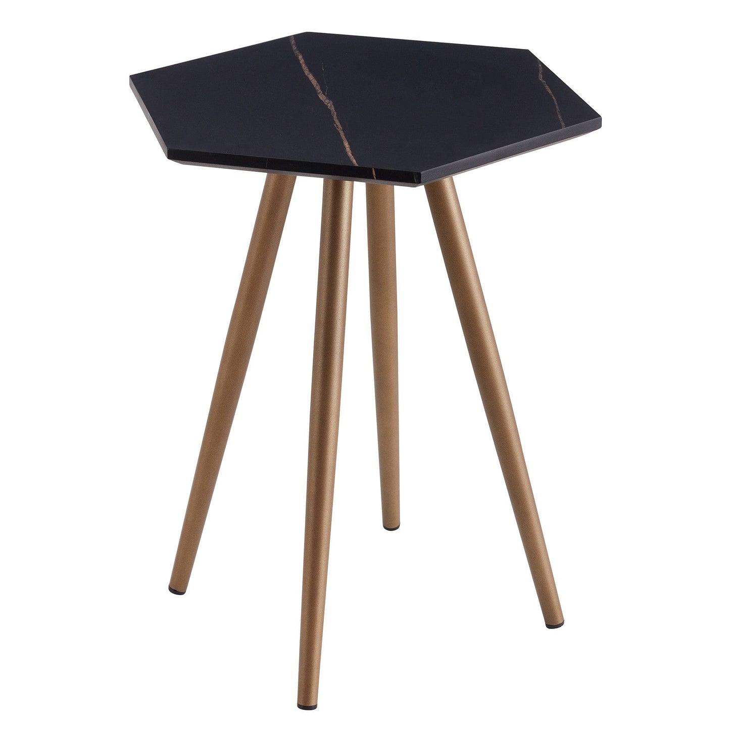 21" Gold And Black Faux Marble Manufactured Wood Hexagon End Table