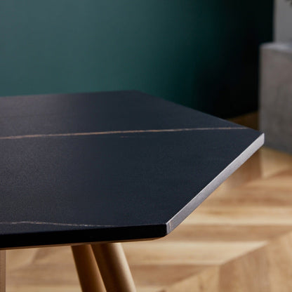 21" Gold And Black Faux Marble Manufactured Wood Hexagon End Table