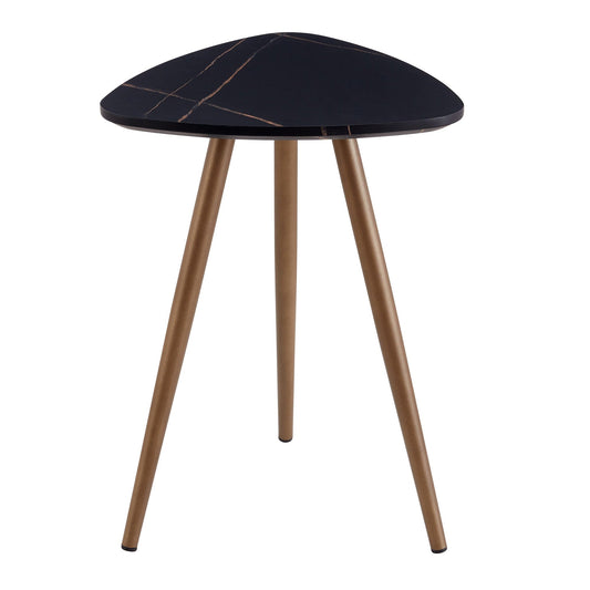 20" Gold And Black Faux Marble Manufactured Wood Triangle End Table