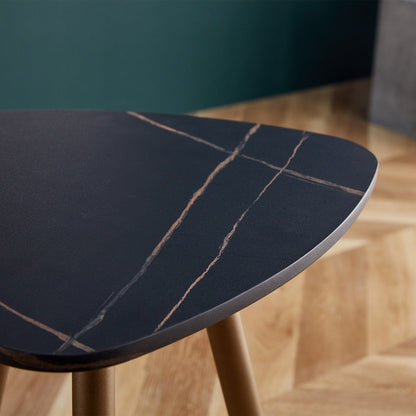 20" Gold And Black Faux Marble Manufactured Wood Triangle End Table