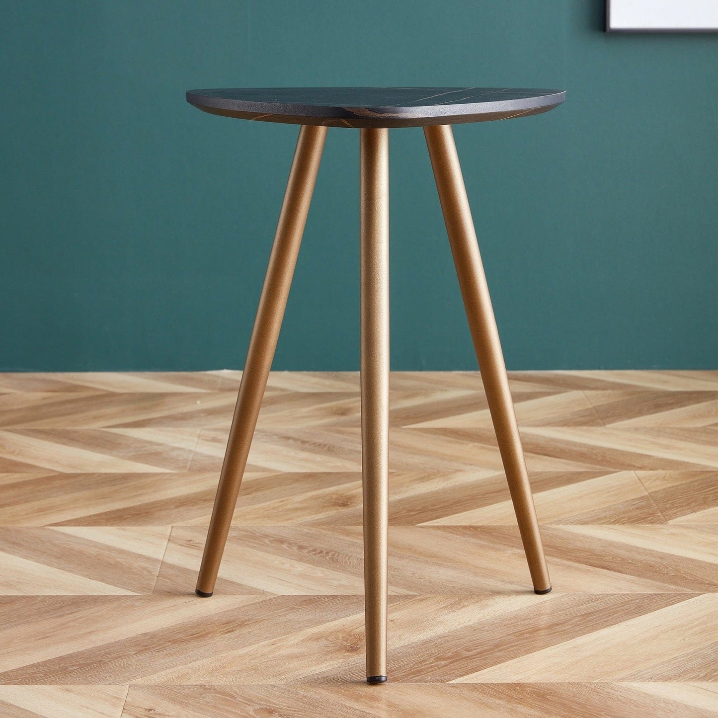 20" Gold And Black Faux Marble Manufactured Wood Triangle End Table