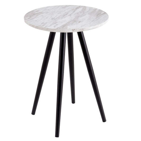 21" Black And White Faux Marble Manufactured Wood Round End Table