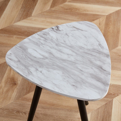 21" Brown And White Faux Marble Manufactured Wood Triangle End Table