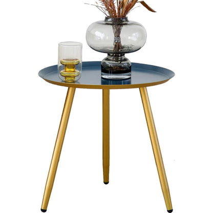 17" Golden And Blue Steel Round End Table