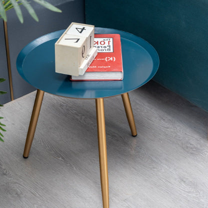 17" Golden And Blue Steel Round End Table