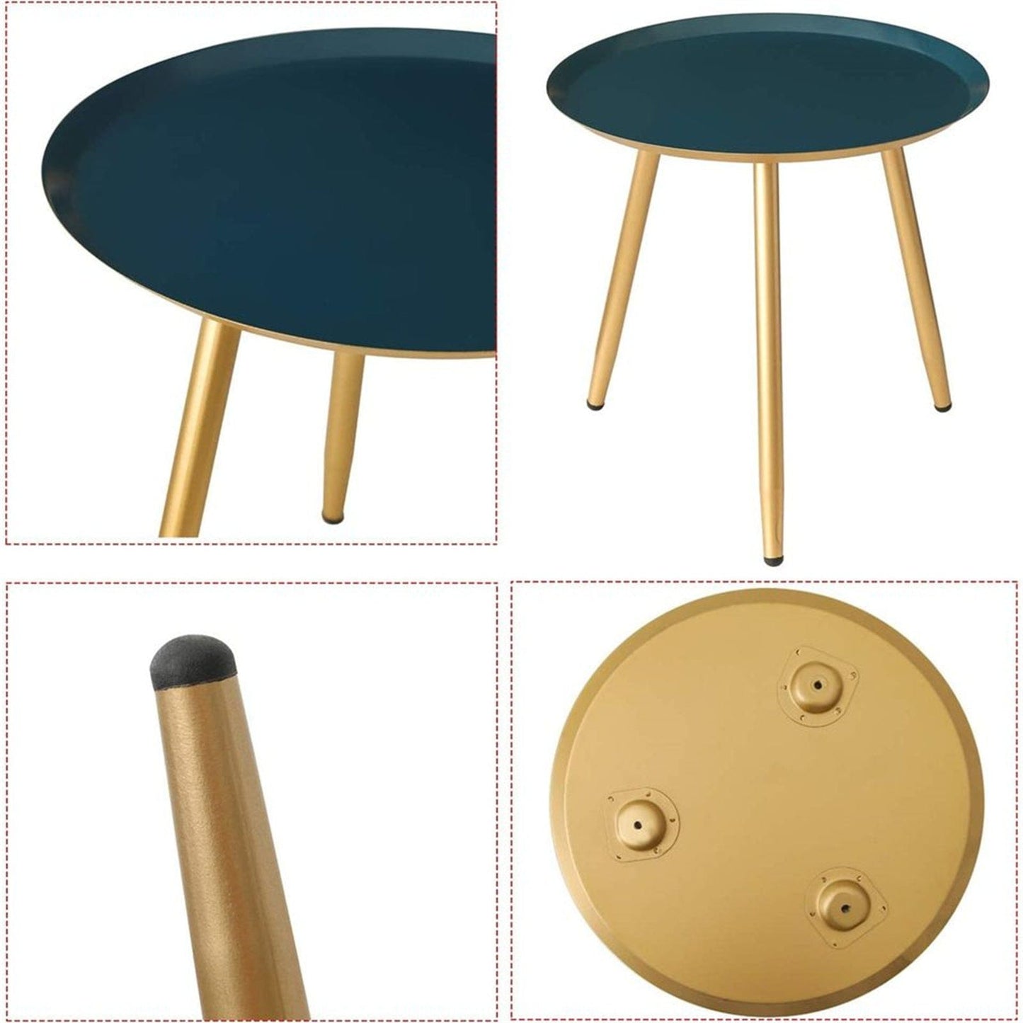 17" Golden And Blue Steel Round End Table
