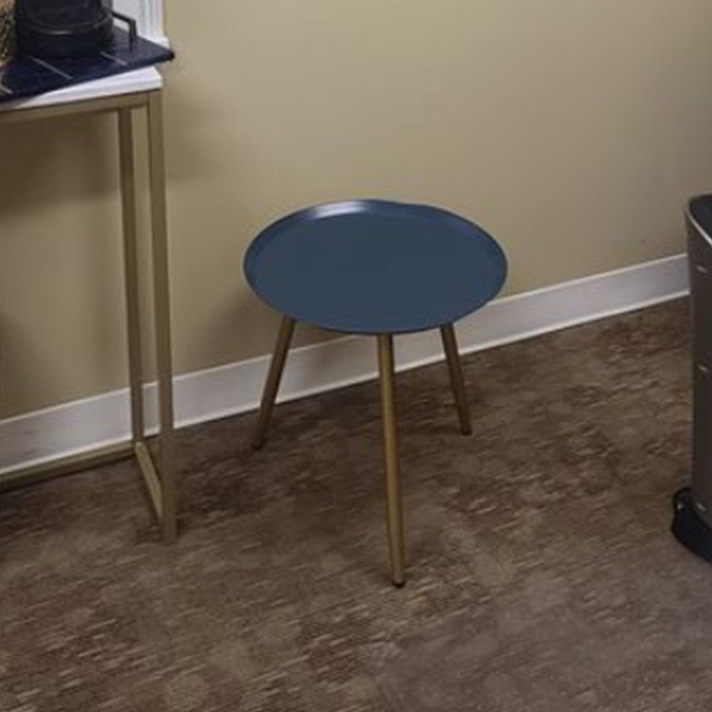 17" Golden And Blue Steel Round End Table