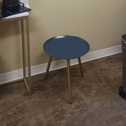 17" Golden And Blue Steel Round End Table